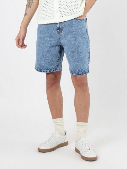 SUMWON Vintage Men'S Regular Fit Denim Bermuda Shorts Classic 90S Style Relaxed Summer Casual Loose Jean Shorts With Traditional Five-Pocket Design Street Fashion