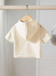 Young Boy Casual Minimalist Graphic Short Sleeve Hooded T-Shirt, Suitable For Summer