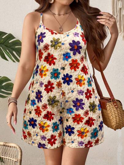 SHEIN Clasi 大码女式卡通印花无袖连体裤，春夏