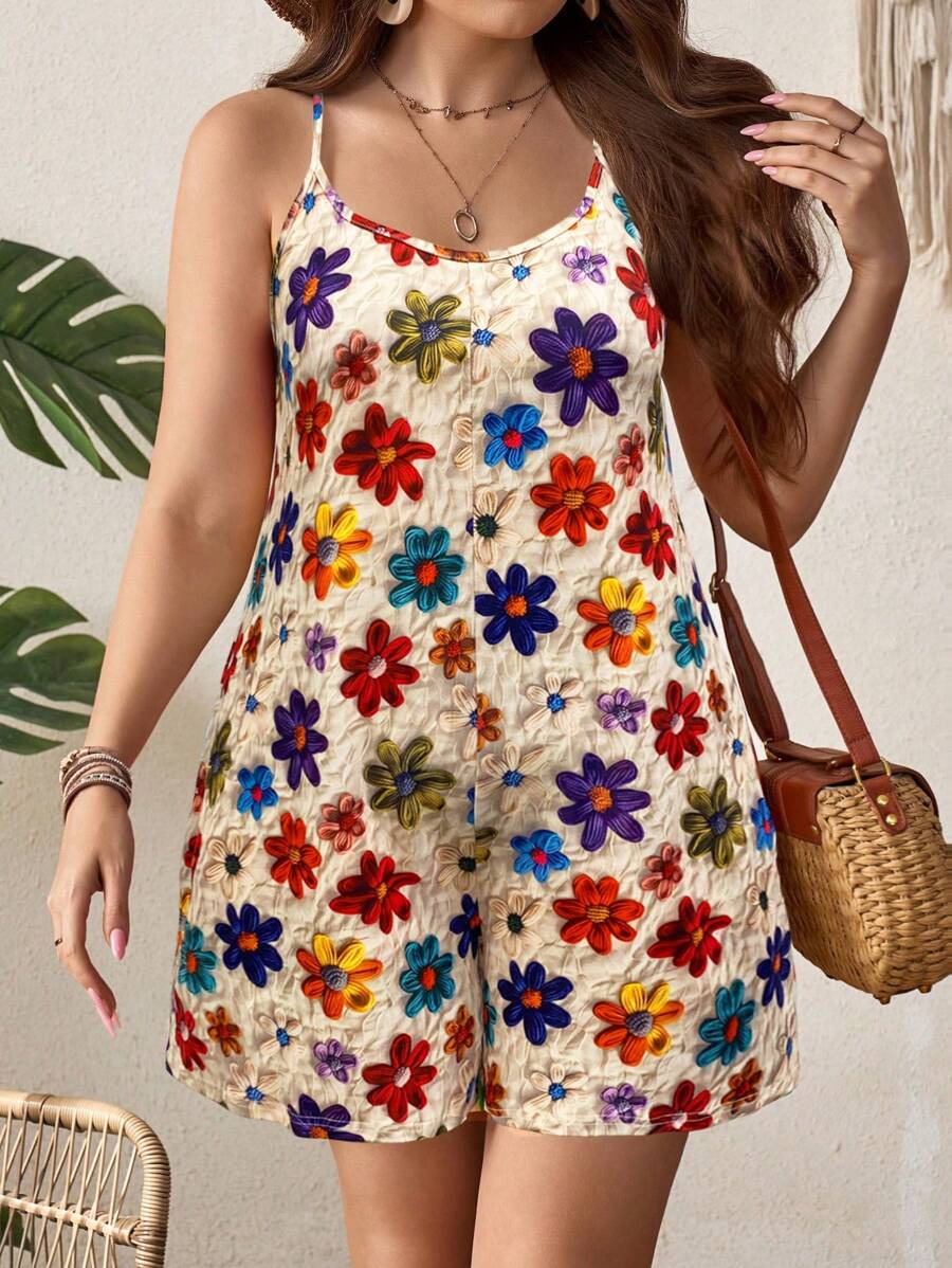 SHEIN Clasi Plus Size Women Cartoon Print Sleeveless Jumpsuit, Spring/Summer - Multicolor - View 1