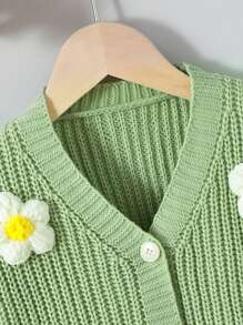 SHEIN Young Girl 3D Floral Decor Long Sleeve Casual Cardigan, Autumn/Winter