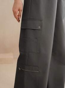 Anewsta 2025 Gray Zip Pocket Loose Relaxed Wide Leg Washed Utility Pants - Grey - View 3