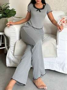 Women's Butterfly Contrast Color Sling Sleepwear Set - Grey - View 1