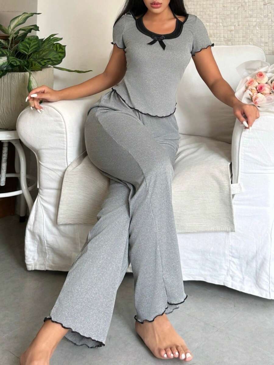 Women's Butterfly Contrast Color Sling Sleepwear Set - Grey - View 1