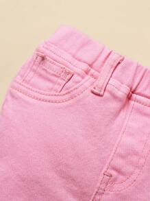 SHEIN Baby Girls' White Studded Blue Denim Elastic Flare Jeans