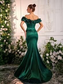 Glamrae Elegant Luxurious Rhinestone Decorated Mesh Mermaid Fishtail Gown With Train, Suitable For Wedding, Party, Holiday, Gala, Evening Formal Dress, Wedding Guest Dress