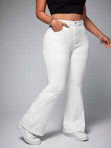 SHEIN ICON 大码休闲纯色喇叭牛仔裤