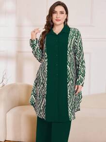 SHEIN Lacomfia Losowy kwiatowy nadruk asymetryczny patchwork kwiatowy duży rozmiar 2 szt. zestaw, elegancki styl vintage