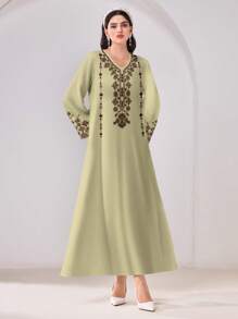 Al Najma Casual Simple All-Over Print Modest Arabian Style Dress - White - View 5