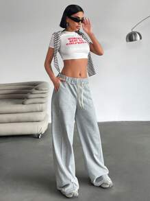 EURMUSE 女士口袋抽绳和缝线细节宽松运动裤