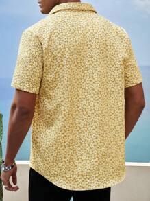 Manfinity Chillmode Men's Front Button Short Sleeve Shirt Collar Casual Shirt - Yellow - View 2