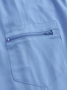 TaskEZ 2pcs Solid Color Bat Wing Slim Fit Top And Drawstring Pocket Hem Pants Nurse Scrub Uniform Set - Mint Blue - View 7