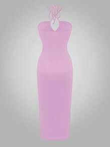 SHEIN Clasi Vestido negro ceñido sin mangas con espalda envolvente sexy para mujeres - Púrpura malva - Ver 2