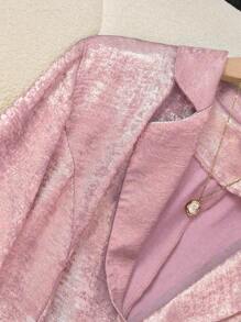 SHEIN LUNE 女士纯色短裤和西装外套两件套西装，休闲 - 粉色 - 查看 4