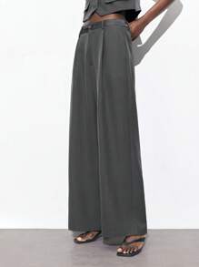 Maija 2025 夏季新款拼接侧袋时尚优雅都市休闲通勤音乐节海滩度假日常浪漫都市度假适合外出派对婚礼嘉宾老款时尚毕业典礼女裤 - 灰色 - 查看 2