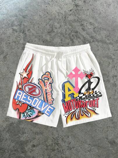 AXEPEAK Pantalones cortos para hombres con estampado gráfico simple y de moda, estilo callejero, adecuados para el verano, con vibras de ropa urbana