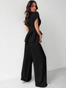Firerie Nuevo conjunto de traje sastre elegante y sencillo para oficina con cárdigan de fibra de bambú color albaricoque de cuello en V con cintura ceñida y pantalón de pierna ancha de talle alto, conjunto de ropa de trabajo