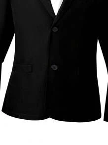 SHEIN 两件套青少年男童绅士西装套装，长袖翻领撞色外套和长裤，优雅正式的生日派对、婚礼、周年纪念、洗礼等场合的理想之选。 - 黑色 - 查看 6