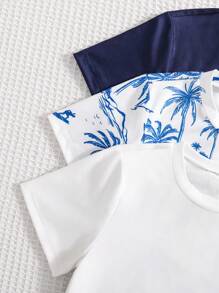 Boys Simple Round Neck Short Sleeve T-Shirt, Fashionable For Summer Boy Clothes For Kids Summer,Holiday,Summer,Travel - Multicolor - View 5