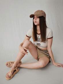 Solecia Women Brown Toe Ring Casual Lace-Up Comfortable Flat Sandals, Suitable For Spring/Summer Vacation Spring Break Easter