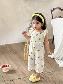 SHEIN LMoss Kids 女婴夏季可爱花卉印花连体衣