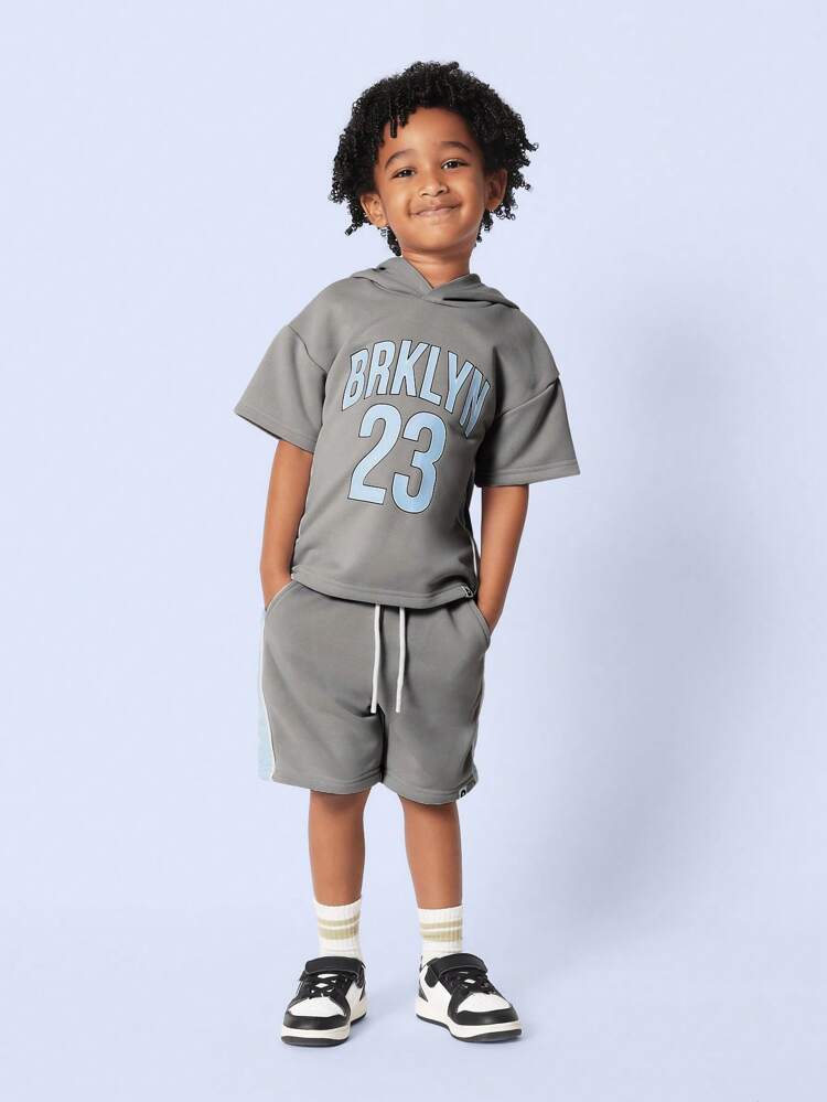 Varsity Style Hoodie Shorts Two-Piece Set