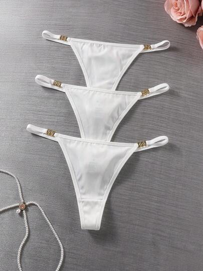3pcs/Pack Women's Solid Color Simple Fashion Casual G-String Panties Bridallingerie