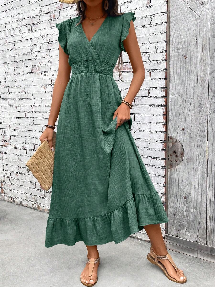 Elouméa 女士休闲简约腰部收腰长裙,适合度假 - 綠色 - 查看 1