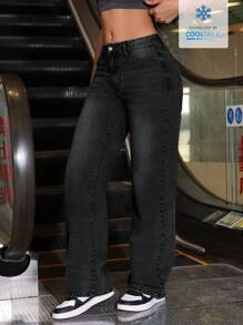 SHEIN Tall Casual Retro Washed Straight Leg Jeans
