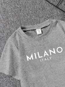 Young Boy Milano 意大利字母图案圆领短袖休闲基本款灰色 T 恤