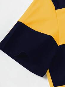Manfinity Homme Camisa polo casual, de manga corta y holgada, con estampado de rayas para hombres, regalo para el novio, para todas las estaciones