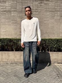 NEON BLANC Men's Street Style White Knitted Crewneck Long Sleeve Sweater, For Fall Winter - White - View 8