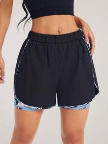 Tropiluxe Pantalones cortos deportivos de mujer con estampado minimalista y patchwork
