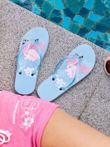 CUCCOO Heart Printed Flat Casual Beach Flip Flops