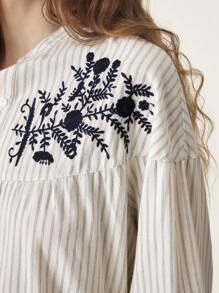 Muvela Casual Striped Floral Embroidery Long Sleeve Shirt For Spring/Autumn