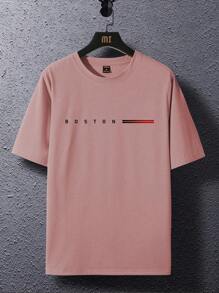 Manfinity Homme Men's Letter Print Round Neck Short Sleeve Casual T-Shirt T Shirt For Men T Shirt For Man