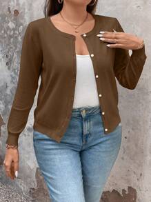 SHEIN LUNE 大码女式纯色长袖单排扣休闲开衫，秋冬款