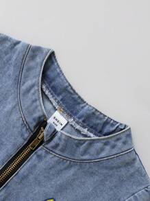 SHEIN Young Boy Dog Print Short Sleeve Top And Denim Shorts 2 Pieces Set - Dark Grey - View 6