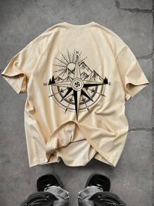 Manfinity Homme 2025 Spring/Summer New Plus Size Men Vintage Cross Print Crew Neck Short Sleeve T-Shirt, High Street Fashion Casual Tee Men  Shirts Graphic Men Men Shirts Graphic Graphic Graphic Shirts For Men