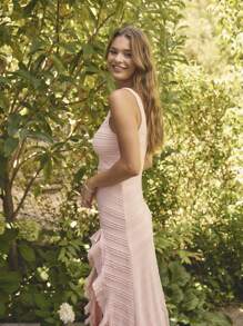 Aralina Elegant And Romantic Solid Color Pleated Fitted Backless Camisole Dress For Women - Dusty Pink - View 8