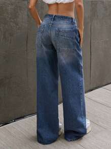 EURMUSE Low Waist Wide Leg Women's Dark Blue Loose Straight Jeans, Simple & Fashionable Wide Leg Jeans Women Jeans Wide Leg - Dark Wash - View 2