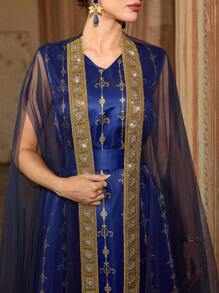 Al Najma 女士网眼长袍连衣裙和阿拉伯风格服装套装 - 藍色 - 查看 7