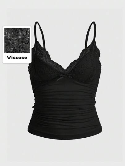 Canotta oversize a tinta unita con pizzo a contrasto, adatta per la scuola e l'estate