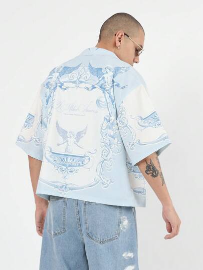 SUMWON Designer Resort Button-Down Shirt Angel Wing Print Luxury Summer Beach Party Vacation Holiday Casual Short Sleeve Oversized Y2K Fashion