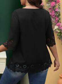 SHEIN LUNE Plus Size Women V-Neck Ruffle Trim Blouse, Boho