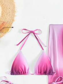 SHEIN Top de tankini à bretelles spaghetti sexy avec impression florale dégradée pour femmes