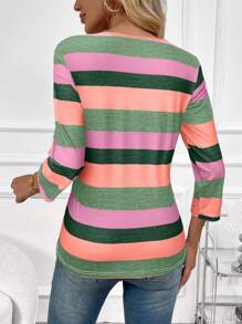 EMERY ROSE Women's Striped T-Shirt, Minimalist Fashion Casual Everyday Wear - Multicolor - View 2