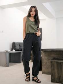 DAZY Slogan Graphic Tank Top YOUNG AT AGE OLD SCHOOL Summer - Army Green - View 7