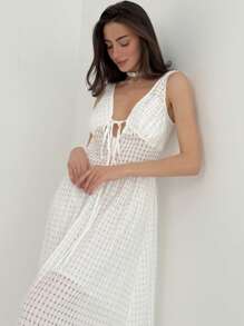 Aloruh Abito casual da donna senza maniche in colore tinta unita con texture - Bianco - Visualizzare 6