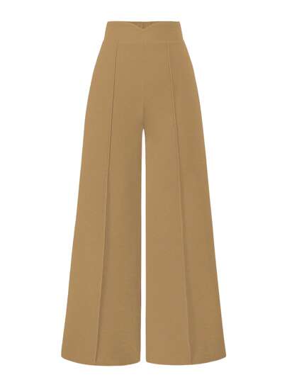 Plus Size Women Solid Color Toothpick Striped Wide Leg Pants, Fashionable Minimalist Casual And Versatile